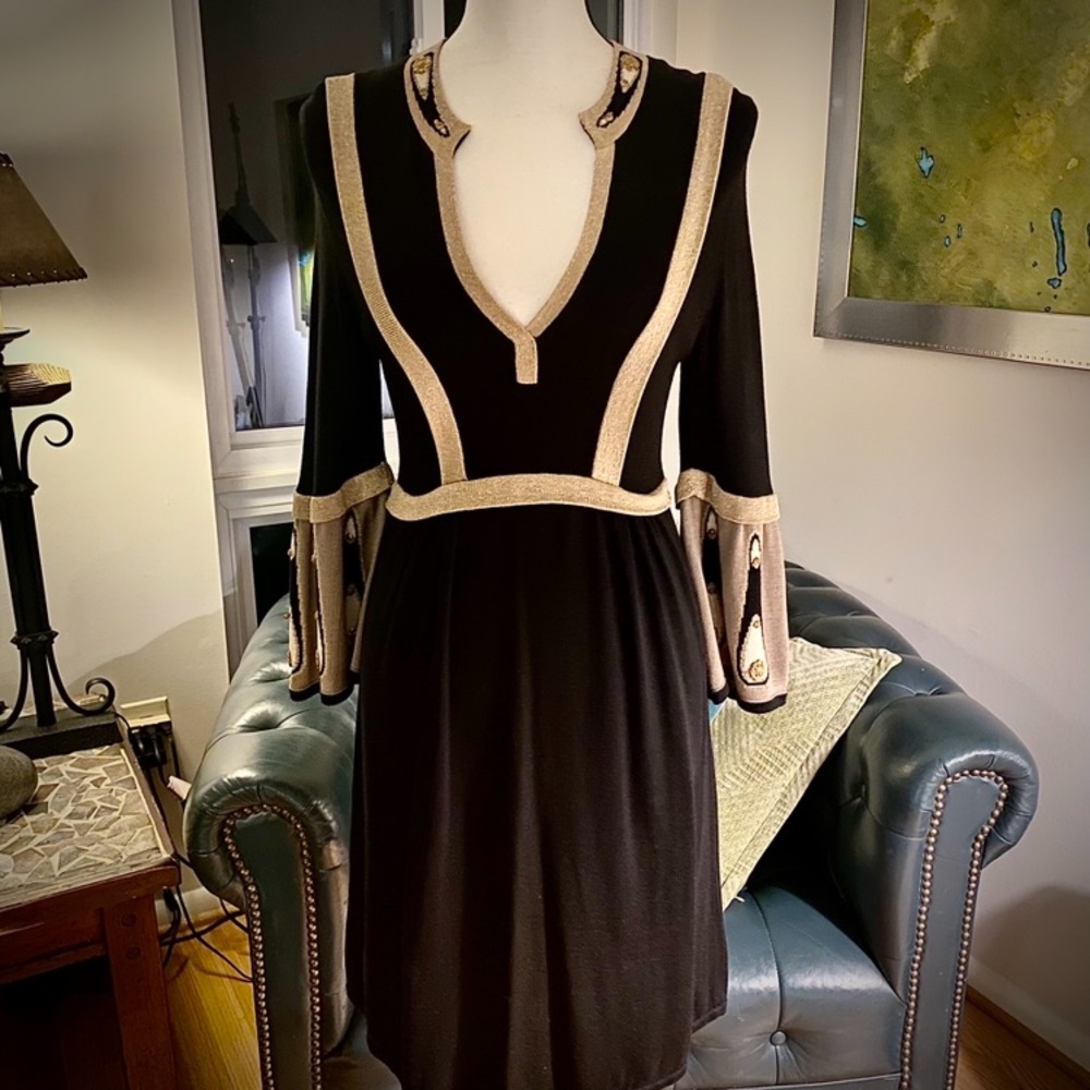 TEMPERLEY LONDON— Size 6 , Black & Gold Silk Knit Dress — GORGEOUS! 😍